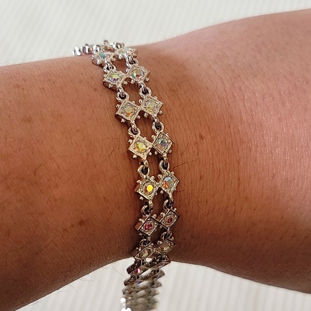 Silver and Irradescent Tennis Bracelet